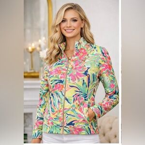 Lilly Pulitzer Tropical Zip-Up Jacket Pink Green Floral
